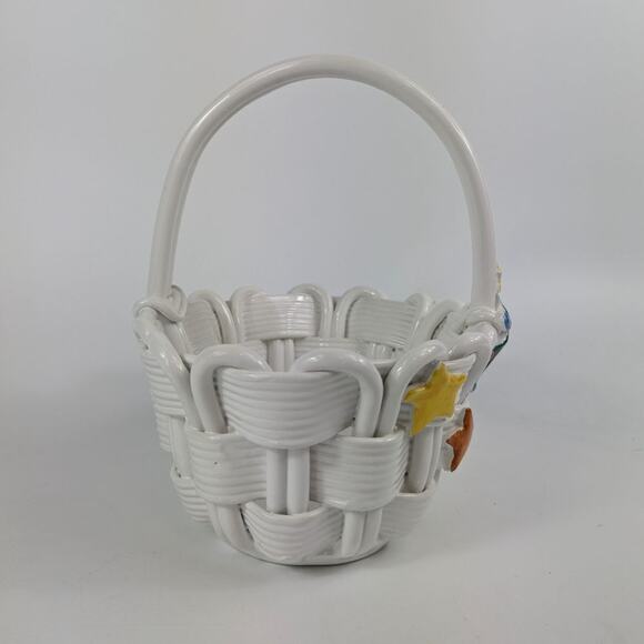 Handmade Italian Fused Glass Christmas Basket Veitri White Centerpiece Holiday - Picture 2 of 16